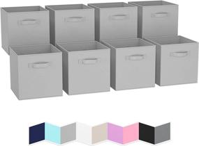 img 4 attached to 📦 Royexe 11 Inch Cube Storage Bins - Set of 8 - Fabric Organizer Baskets for Closet Shelf Organization. Foldable Cubby Boxes with Dual Handles in Light Grey