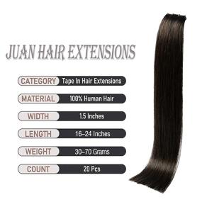 img 2 attached to 🌰 Dark Brown Remy Human Hair Tape-In Extensions - Silky Straight Hair Extensions for Women - 20 Pcs/Package (18 Inch, #2, 40g)