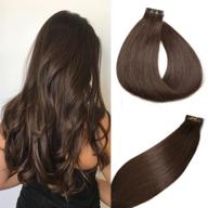 🌰 dark brown remy human hair tape-in extensions - silky straight hair extensions for women - 20 pcs/package (18 inch, #2, 40g) logo