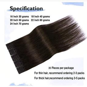 img 1 attached to 🌰 Dark Brown Remy Human Hair Tape-In Extensions - Silky Straight Hair Extensions for Women - 20 Pcs/Package (18 Inch, #2, 40g)