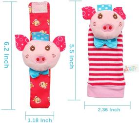 img 3 attached to FunsLane Baby Rattle and Foot Finder Socks Toy Set - Educational Development Soft Animal Toy Shower Gift with Puppy and Piggy - 4 Packs