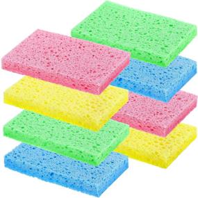 img 4 attached to 🧽 Chuangdi Kitchen Cleaning Scrubbing Sponge, Cellulose Dish Sponge for Tough Stain Removal, Grease, Non-Scratch on Windows Non-Stick Pans, Assorted Colors, Size 12 x 7.6 x 1.5 cm (8 Pieces)