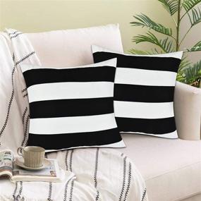 img 2 attached to 🖤 2 Pack Black and White Striped Throw Pillow Covers - Farmhouse Stripe Cushion Covers for Sofa, Couch, Chair, and Bed - 18 x 18 inch Decorative Pillow Cases