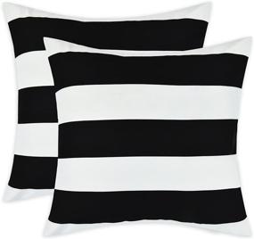 img 4 attached to 🖤 2 Pack Black and White Striped Throw Pillow Covers - Farmhouse Stripe Cushion Covers for Sofa, Couch, Chair, and Bed - 18 x 18 inch Decorative Pillow Cases