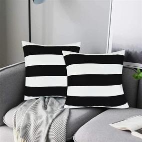 img 3 attached to 🖤 2 Pack Black and White Striped Throw Pillow Covers - Farmhouse Stripe Cushion Covers for Sofa, Couch, Chair, and Bed - 18 x 18 inch Decorative Pillow Cases