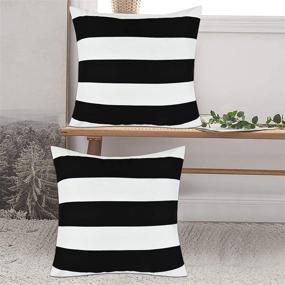 img 1 attached to 🖤 2 Pack Black and White Striped Throw Pillow Covers - Farmhouse Stripe Cushion Covers for Sofa, Couch, Chair, and Bed - 18 x 18 inch Decorative Pillow Cases