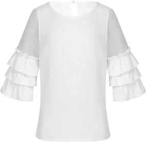 img 4 attached to 🌸 Agoky Spring Girls' Clothing: Trendy Sleeves Splice Blouse for Stylish Tops, Tees & Blouses