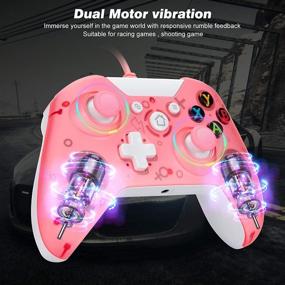 img 2 attached to 🎮 FUXINYA Wired Controller for Xbox One, One S, One X, One Elite, Windows PC - USB Wired Gamepad with Headset Jack, PC Game Controller [2021 Newest Version] - Pink