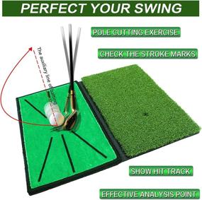 img 1 attached to 🏌️ Golf Practice Hitting Mats for Backyard Home Use with Driving Tee - Indoor/Outdoor Tri-Turf Chipping Mat with Fairway/Rough Turf, Heavy-Duty Rubber Base by FINGER TEN