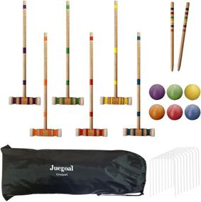 img 4 attached to Premium Juegoal Six Player Croquet Set - Wooden 🎯 Mallets & Colorful Balls for Lawn, Backyard, and Park Fun!