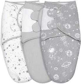 img 4 attached to GLLQUEN BABY Newborn Swaddles Пеленальный спальный мешок, Серый Звездное небо и Астронавт - Набор из 3-х регулируемых обертываний для младенца (0-3 месяца)