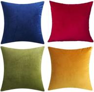 🛋️ andreannie set of 4 mixed color velvet super soft cozy decorative throw pillow cover cushion case for sofa living room 18 inches, 20 inches square (mixed 4 pcs, 18x18) логотип