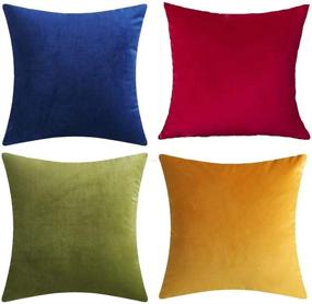 img 4 attached to 🛋️ Andreannie Set of 4 Mixed Color Velvet Super Soft Cozy Decorative Throw Pillow Cover Cushion Case for Sofa Living Room 18 inches, 20 inches Square (Mixed 4 pcs, 18x18)