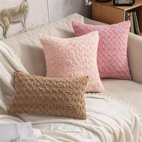 img 1 attached to MIULEE Pack of 2 Decorative Throw Pillow Covers - Faux Fuzzy Fur Luxury for Super Soft 🛋️ Cushioning - Peach Pink Cases for Couch, Sofa & Bedroom - 18 x 18 Inch (45 x 45 cm)