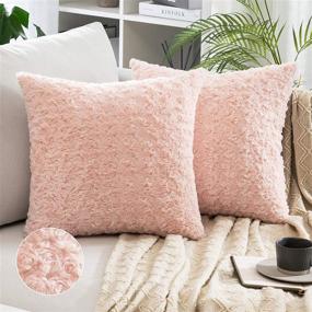 img 4 attached to MIULEE Pack of 2 Decorative Throw Pillow Covers - Faux Fuzzy Fur Luxury for Super Soft 🛋️ Cushioning - Peach Pink Cases for Couch, Sofa & Bedroom - 18 x 18 Inch (45 x 45 cm)