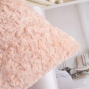 img 3 attached to MIULEE Pack of 2 Decorative Throw Pillow Covers - Faux Fuzzy Fur Luxury for Super Soft 🛋️ Cushioning - Peach Pink Cases for Couch, Sofa & Bedroom - 18 x 18 Inch (45 x 45 cm)