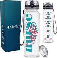 👩 nurse life 32 oz clear frosted water bottle | motivational tracking with time marker | ideal gift for nurses, rns, cnas, mas, and nursing students logo