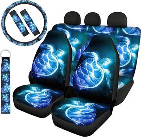 img 4 attached to Howilath Full Sets Of 7 Novelty Art Elastic Car Front/Back Seat Covers