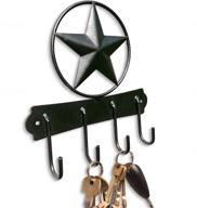 rustic key holder for wall - texas country western inspired, vintage metal key hanger with multiple hooks for keys, star key rack hook wall organizer for home décor логотип