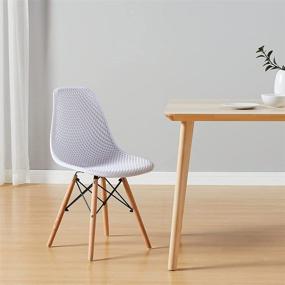 img 3 attached to 🪑 CangLong Dining Mid Century Modern DSW Hollow Back Armless Side Chair with Beech Wood Legs, Set of 1 - Sleek White Design for Versatile Style