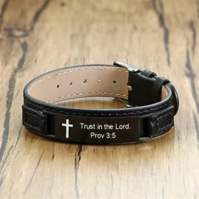 img 2 attached to 🙏 MPRAINBOW Christian Gifts: Inspirational Religious Bracelets for Men with Cross Jesus God Scripture, Personalized Engraved Jewelry made of Genuine Leather - Adjustable 6"-7.7