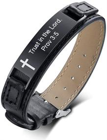 img 4 attached to 🙏 MPRAINBOW Christian Gifts: Inspirational Religious Bracelets for Men with Cross Jesus God Scripture, Personalized Engraved Jewelry made of Genuine Leather - Adjustable 6"-7.7