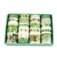 🌿 vibrant green washi tape set- 20 rolls of fresh grass, leaf, flower, tree, fruit, kawaii cake, and animal designs for bullet journaling, scrapbooking, planner, and gift wrapping logo