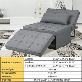 img 1 attached to 🛋️ Diophros Ottoman Sleeper Sofa Bed: 4-in-1 Convertible Chair with Multi-Function Folding – Misty Grey