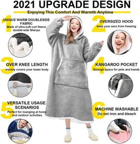 img 3 attached to 🧥 Cozy up in Style: Wearable Blanket Hoodie for Women and Men - Super Soft Sherpa Sweatshirt with Hood Pocket and Sleeves, One Size Fits All (Light Grey)