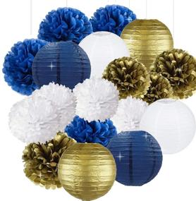 img 4 attached to 🎉 Sogorge 18pcs Navy Blue Gold Tissue Paper Pom Poms, Honeycombs, Lanterns for Party Décor