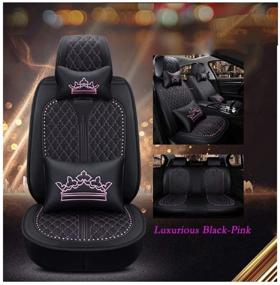 img 4 attached to OUTOS Luxury Auto Car Seat Covers 5 Seats Full Set Universal Fit (Luxurious Black-Pink)
