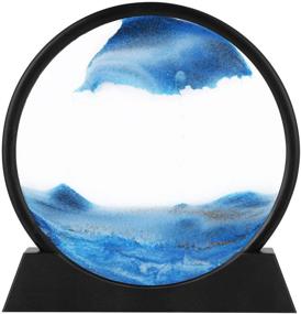 img 4 attached to 🌊 Mesmerizing 7inch Moving Sand Art Picture: Deep Sea Sandscape in Motion Display | Round Glass Grit Hourglass for a Calming Experience (Blue, 7inch)