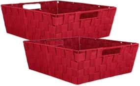 img 4 attached to 📦 DII Red Set of 2 Durable Trapezoid Woven Nylon Storage Bins or Baskets with Tray - Ideal for Home, Office, or Closet Organization (13x15x5")"