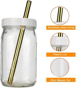 img 3 attached to 🥤 Bedoo Reusable Wide Mouth Smoothie Cups - 2 Pack, Bubble Tea Cups, Iced Coffee Cups with White Lids, Gold Straws - Mason Jars Glass Cups for Travel, Glass Drinking Bottle (32oz, Gold Straws)