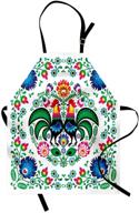 фартук "ambesonne folk art": польские взоры ловицких с цветами, листьями и петухами - универсальный регулируемый передник для кулинарии и садоводства - взрослый размер, бело-многоцветный. логотип