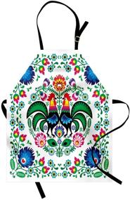 img 3 attached to Фартук "Ambesonne Folk Art": польские Взоры Ловицких с Цветами, Листьями и Петухами - универсальный регулируемый передник для кулинарии и садоводства - взрослый размер, бело-многоцветный.