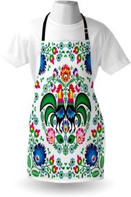 img 1 attached to Фартук "Ambesonne Folk Art": польские Взоры Ловицких с Цветами, Листьями и Петухами - универсальный регулируемый передник для кулинарии и садоводства - взрослый размер, бело-многоцветный.