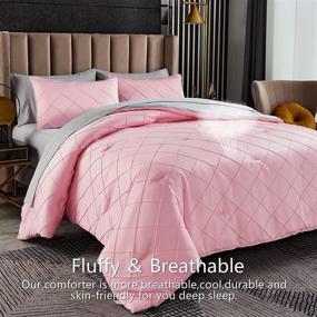 img 2 attached to 🛏️ AIKASY Pink/Light Pinch Pleated Bed in a Bag Queen Comforter Set - Luxury Silky Soft Bedding 7-Piece Set, Comforter Queen, 2 Pillow Shams, Flat Sheet, Fitted Sheet, 2 Pillowcases