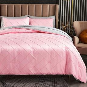 img 4 attached to 🛏️ AIKASY Pink/Light Pinch Pleated Bed in a Bag Queen Comforter Set - Luxury Silky Soft Bedding 7-Piece Set, Comforter Queen, 2 Pillow Shams, Flat Sheet, Fitted Sheet, 2 Pillowcases