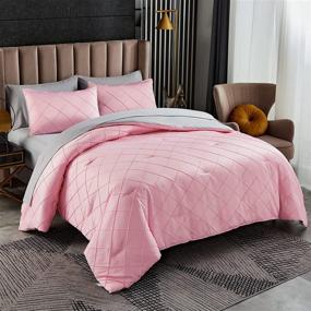 img 3 attached to 🛏️ AIKASY Pink/Light Pinch Pleated Bed in a Bag Queen Comforter Set - Luxury Silky Soft Bedding 7-Piece Set, Comforter Queen, 2 Pillow Shams, Flat Sheet, Fitted Sheet, 2 Pillowcases