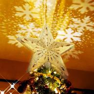 battop christmas tree topper with rotating snowflake projector - white led lights, 3d hollow glitter - golden, ideal for christmas tree decorations logo