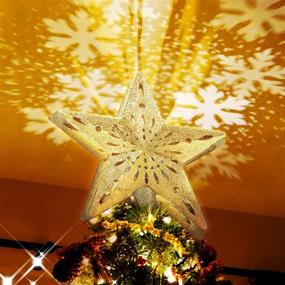 img 4 attached to BATTOP Christmas Tree Topper with Rotating Snowflake Projector - White LED Lights, 3D Hollow Glitter - Golden, Ideal for Christmas Tree Decorations