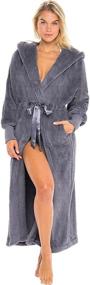 img 4 attached to Plush Fleece Robe with Hood for Women by Alexander Del Rossa - Long & Warm Bathrobe