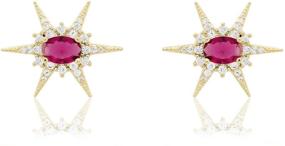 img 4 attached to 💎 Concept8 Ruby Colored Glass Earrings: Exquisite 16K Gold Plated 925 Silver Post Design