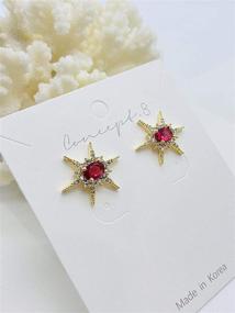 img 2 attached to 💎 Concept8 Ruby Colored Glass Earrings: Exquisite 16K Gold Plated 925 Silver Post Design