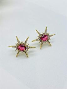 img 3 attached to 💎 Concept8 Ruby Colored Glass Earrings: Exquisite 16K Gold Plated 925 Silver Post Design