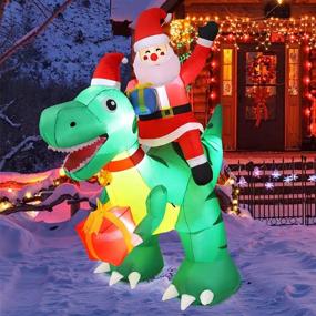 img 4 attached to 🦖 MAOYUE 7.2Ft Outdoor Christmas Inflatables - Santa Riding Dinosaur Blow Up Decorations with Built-in LED Lights, Tethers, and Stakes for Yard Lawn