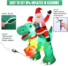 img 2 attached to 🦖 MAOYUE 7.2Ft Outdoor Christmas Inflatables - Santa Riding Dinosaur Blow Up Decorations with Built-in LED Lights, Tethers, and Stakes for Yard Lawn