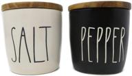 🧂 rae dunn by magenta salt & pepper cellars - black & white ceramic with wood lids and tray - stylish and functional storage solution logo