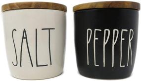 img 2 attached to 🧂 Rae Dunn by Magenta SALT & PEPPER Cellars - Black & White Ceramic With Wood Lids and Tray - Stylish and Functional Storage Solution